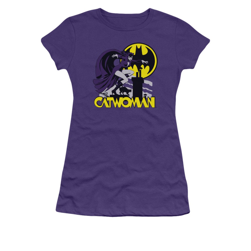 Batman Juniors Purple Catwoman Rooftop Tee Shirt