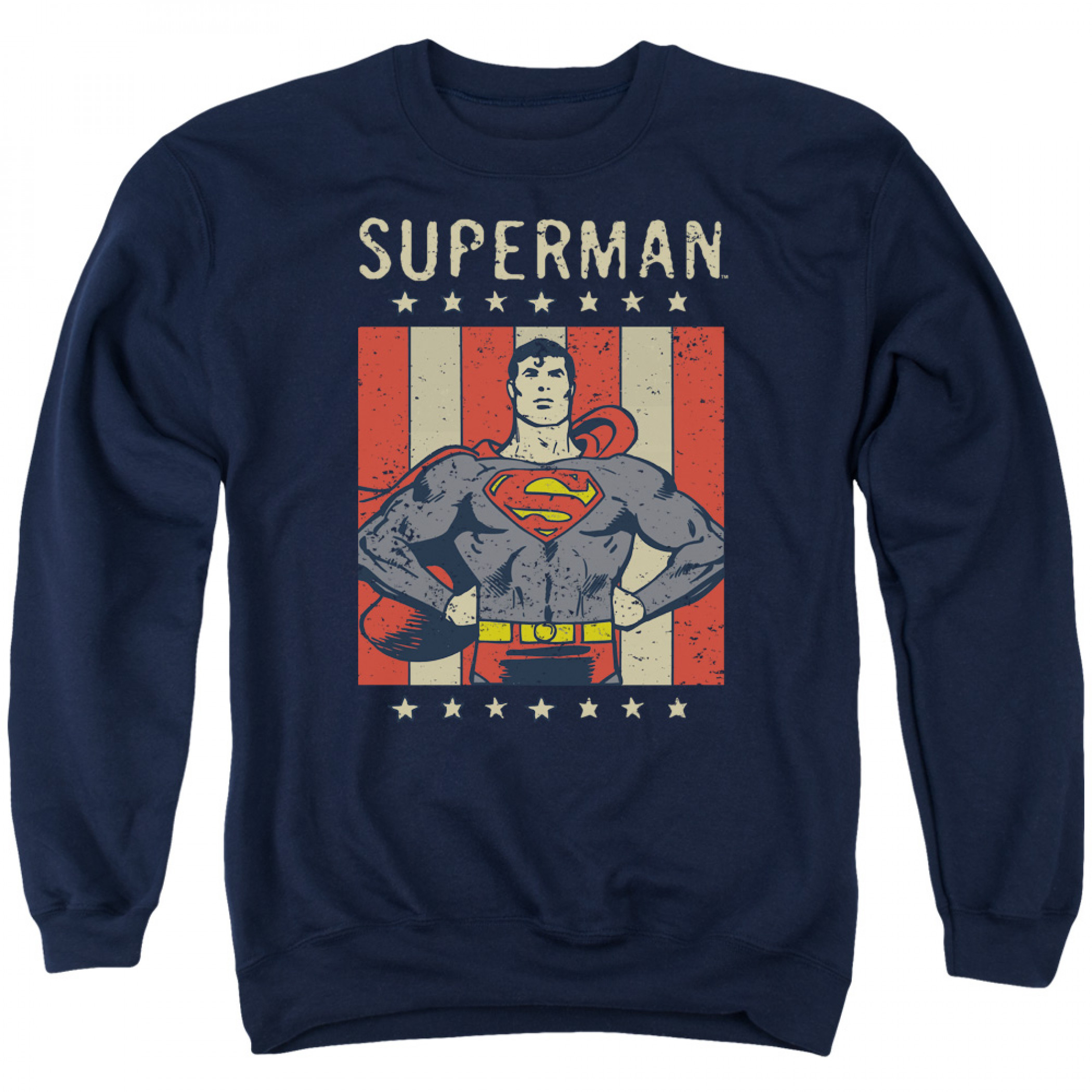 Superman American Flag Men's Blue Crewneck Sweatshirt