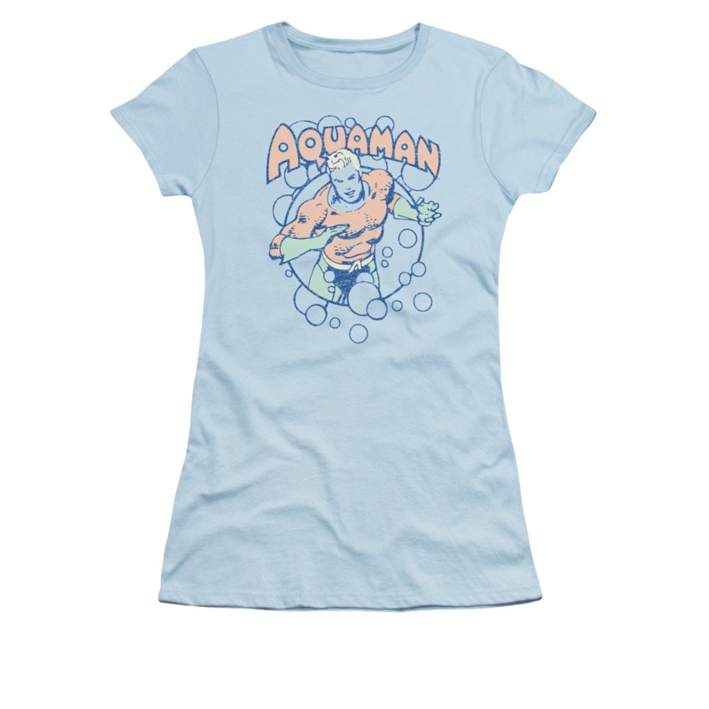 Aquaman Bubbles Blue Juniors Tee Shirt