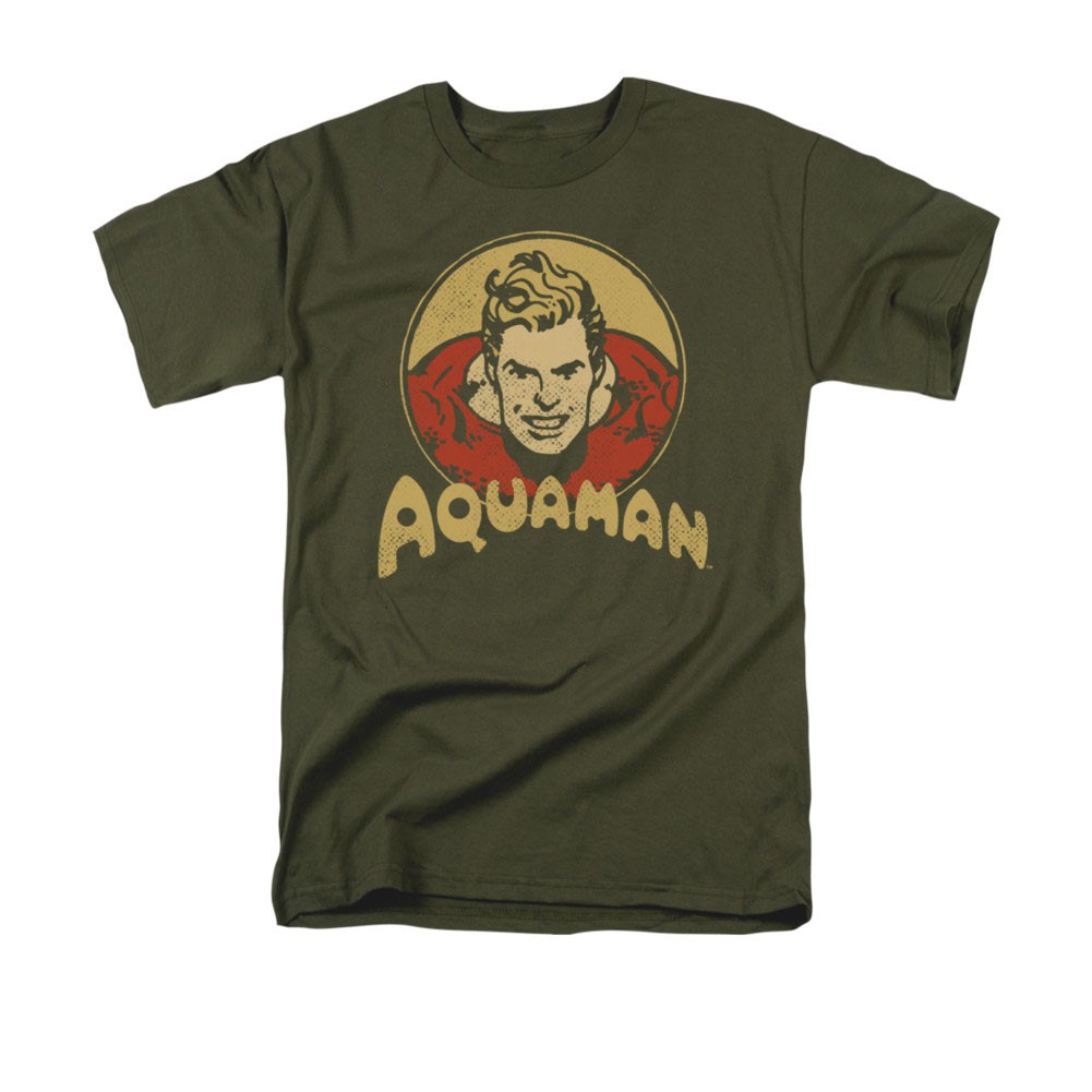 Aquaman Men's Gray Retro Circle Tee Shirt