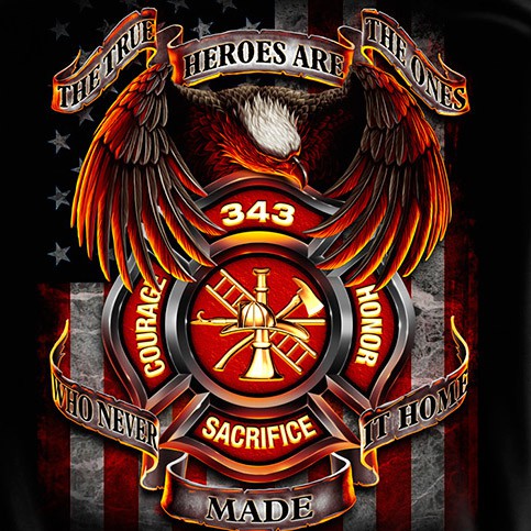 Firefighter 343 True Heroes Black Graphic Hoodie Sweatshirt FREE SHIPPING
