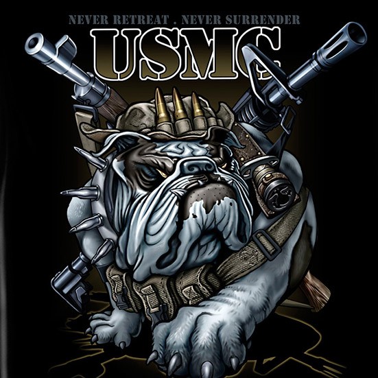US Marine Corps Bulldog USA Black Long Sleeve TShirt