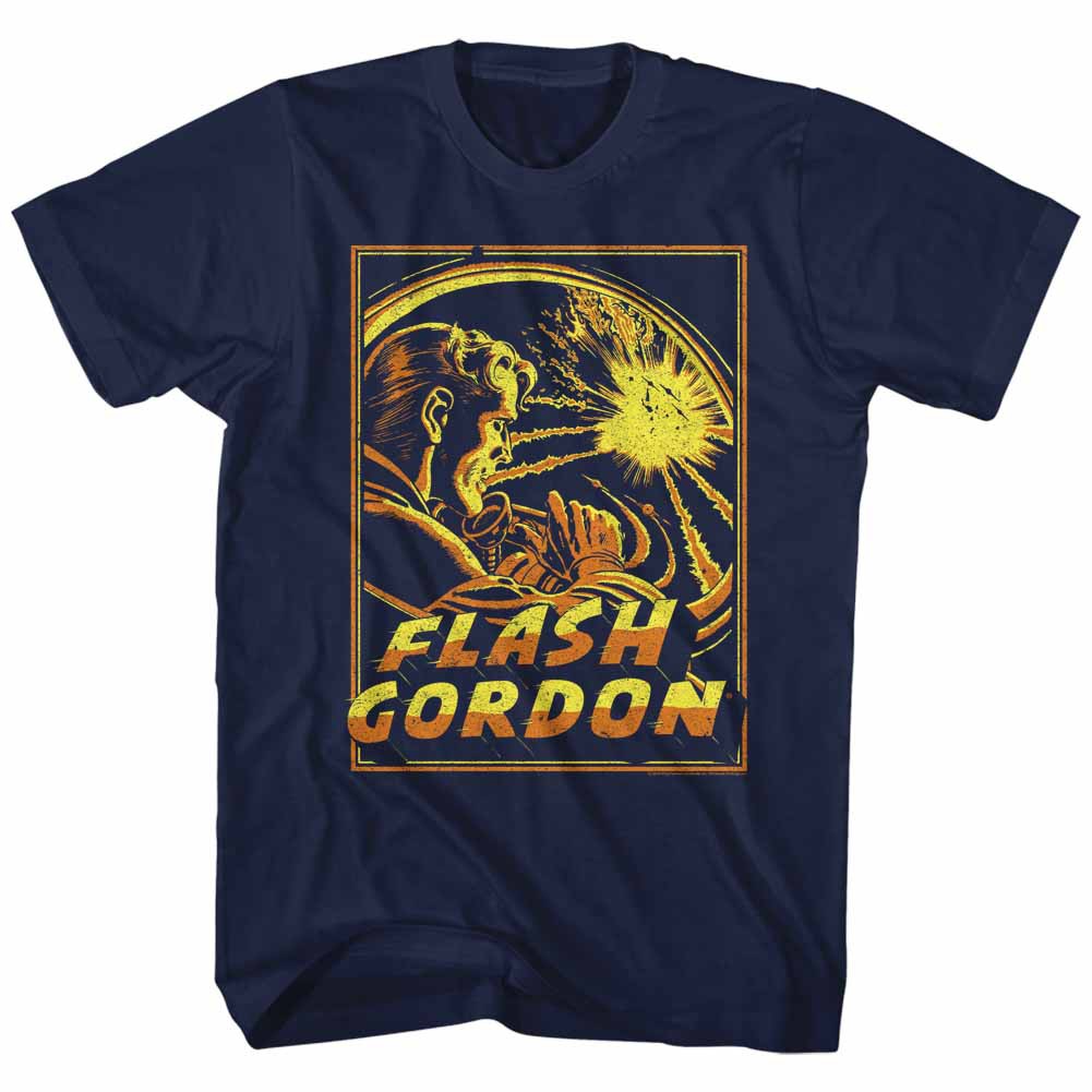 Flash Gordon Space Explosion Mens Blue T-Shirt