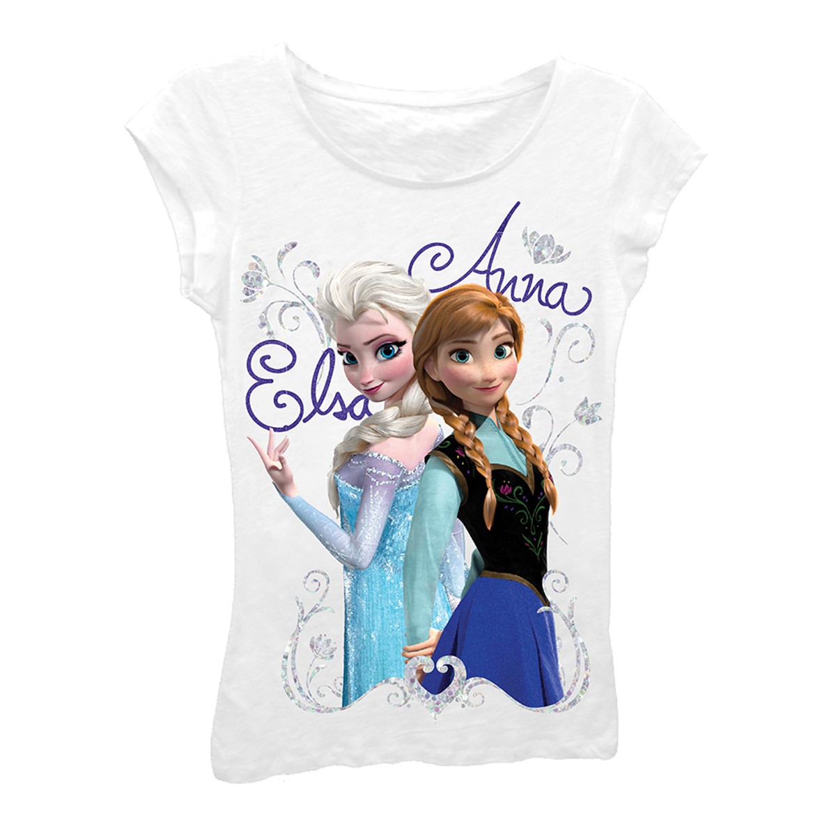 Disney Frozen Girls 7-16 White Elsa And Anna Tee Shirt