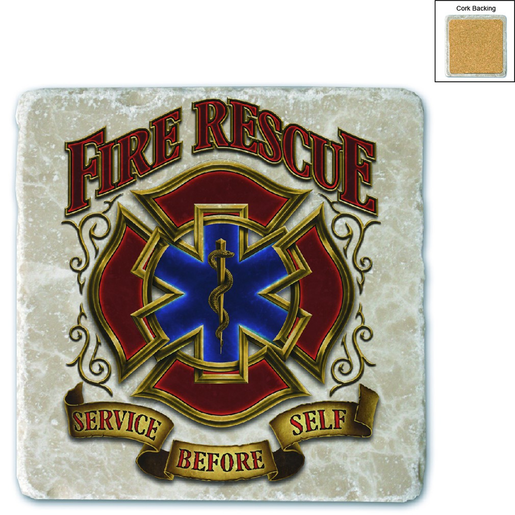 Firefighter Fire Rescue Gold Shield Stone Coaster