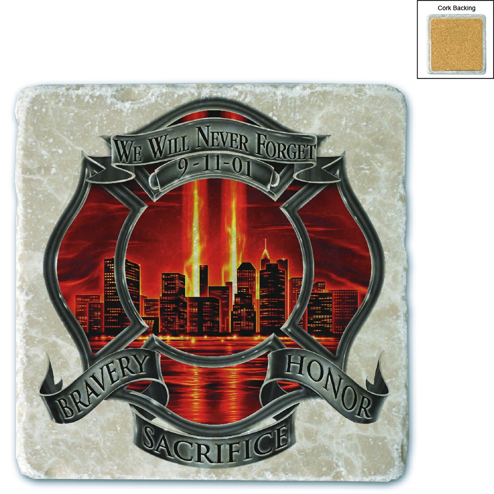 Red High Honor Firefighter Tribute Stone Coaster