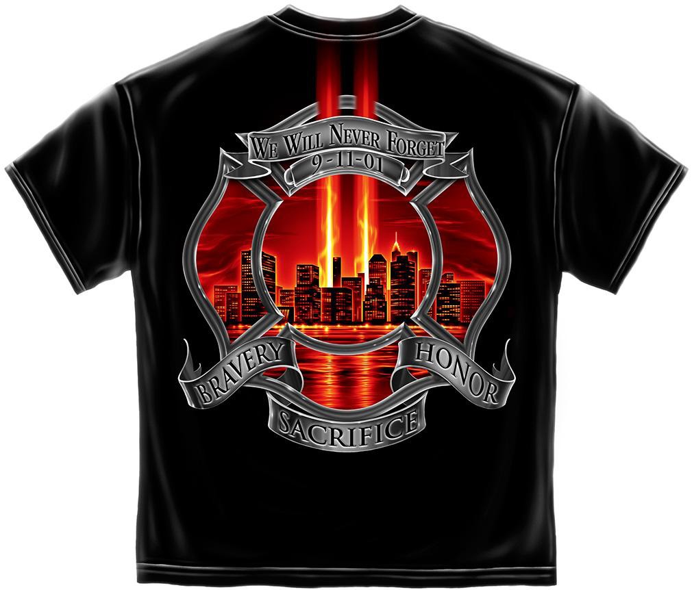 Firefighter Never Forget Patriotic Tee Shirt - Black