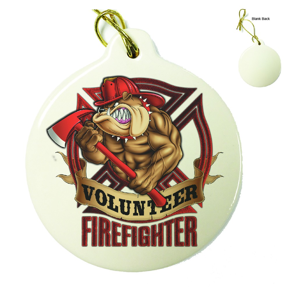Firefighter Fire Volunteer Dog Porcelain Ornament