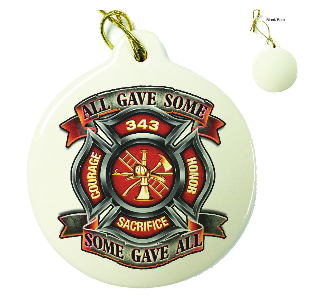 Fire Honor Courage Sacrifice 343 Badge Porcelain Ornament