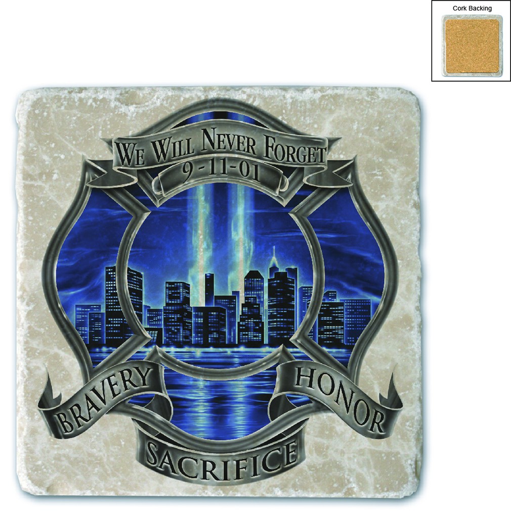 911 Firefighter Blue Skies We Will Never Forget Stone Coaster