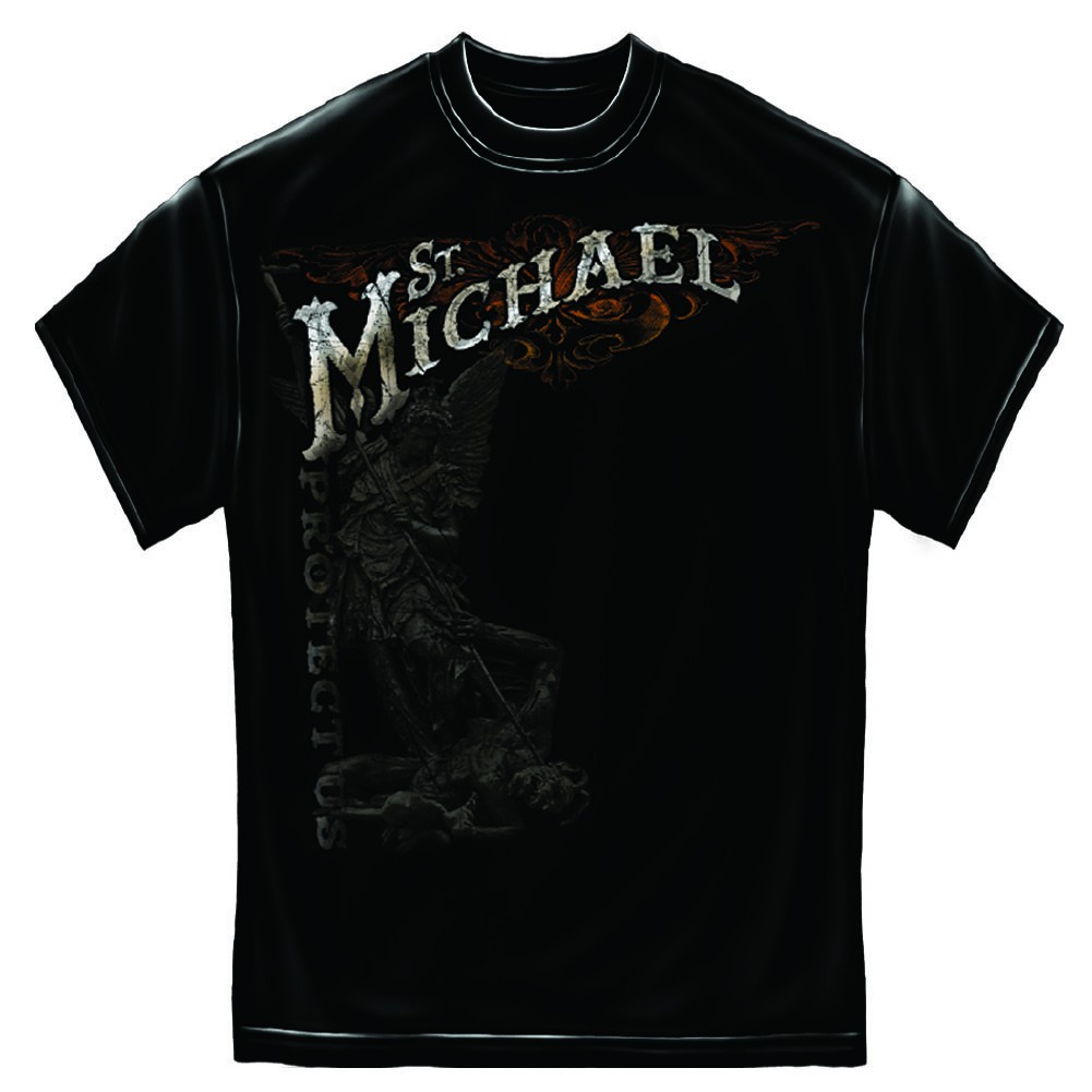 Firefighter St. Michael Protect Us Foil Black T-Shirt