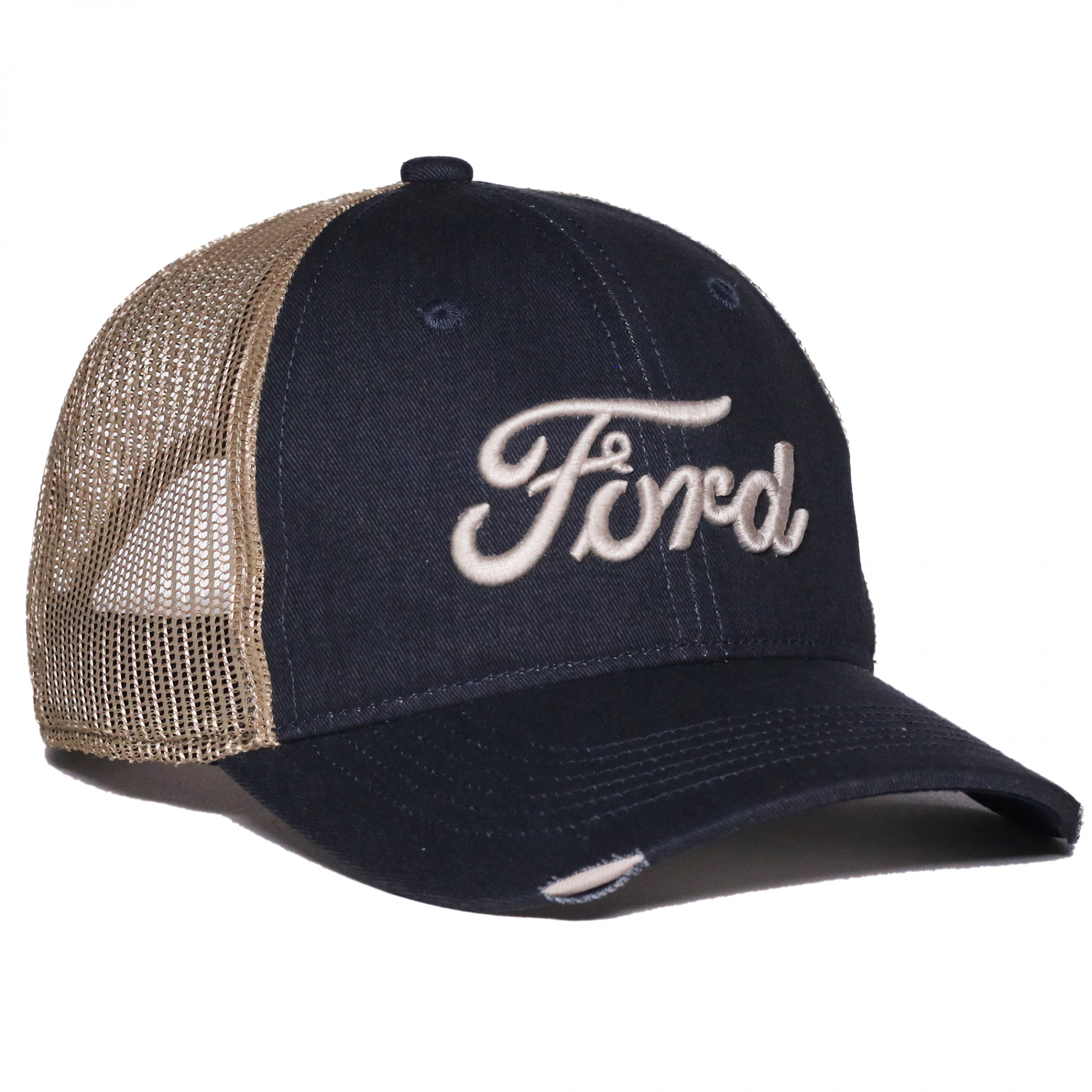 Ford Logo Tea Stained Worn Pre-Curved Adjustable Trucker Hat