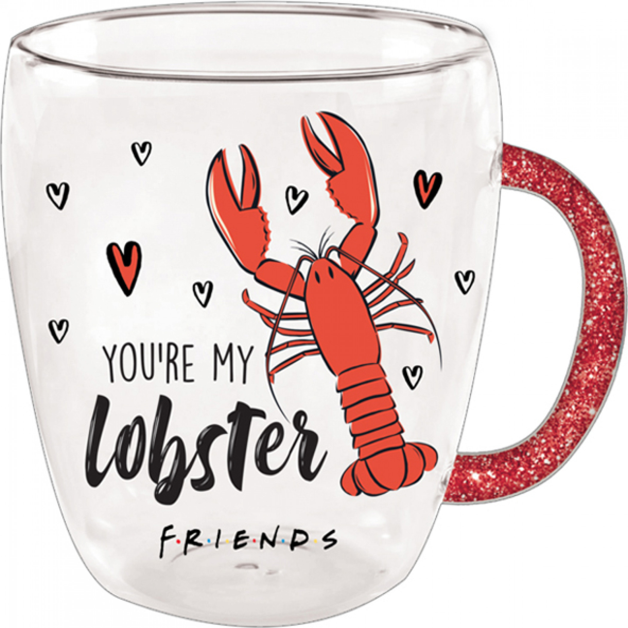 Friends TV Show You're My Lobster 14oz Glitter Handle Glass Mug