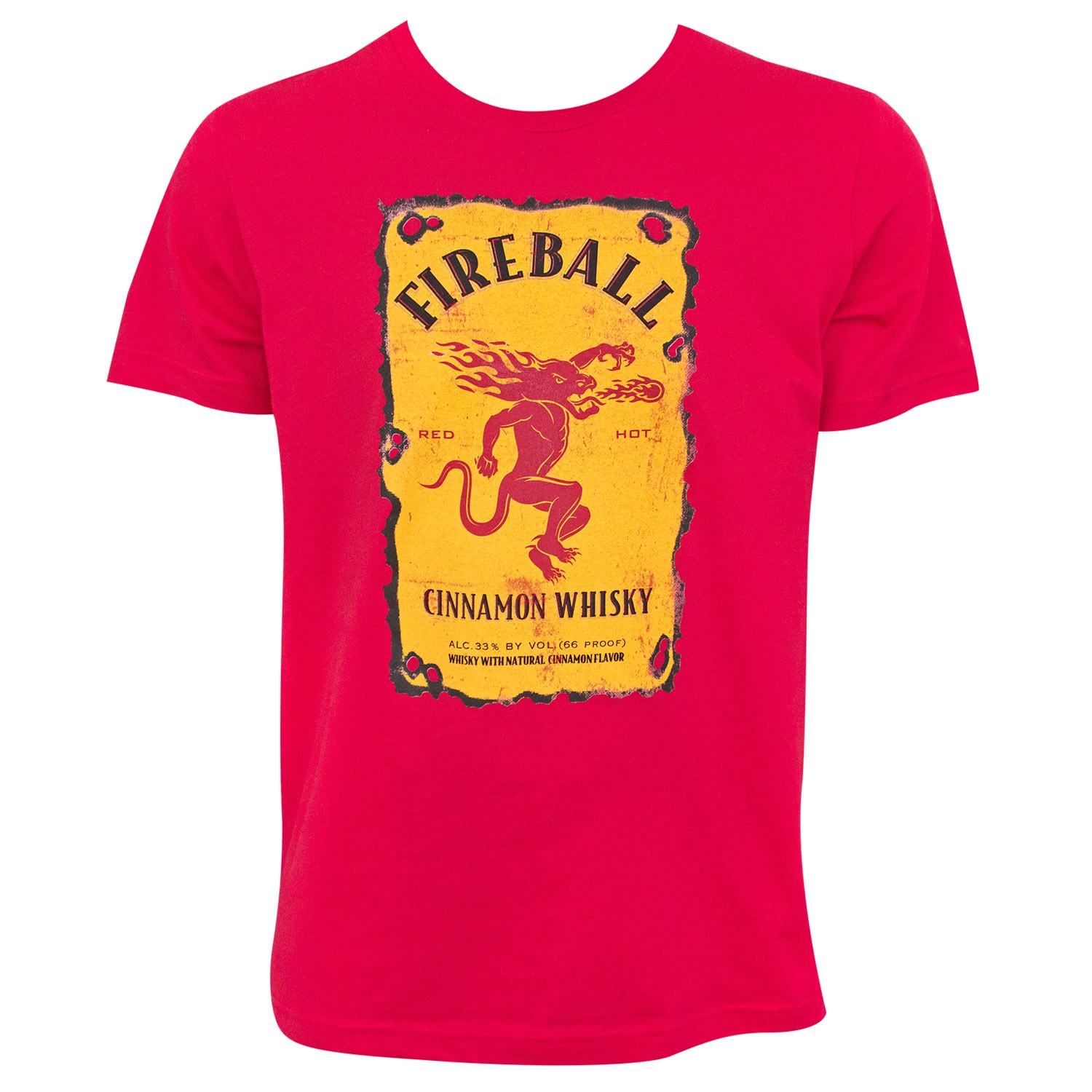 Fireball Whisky Bottle Label Logo Red Tee Shirt