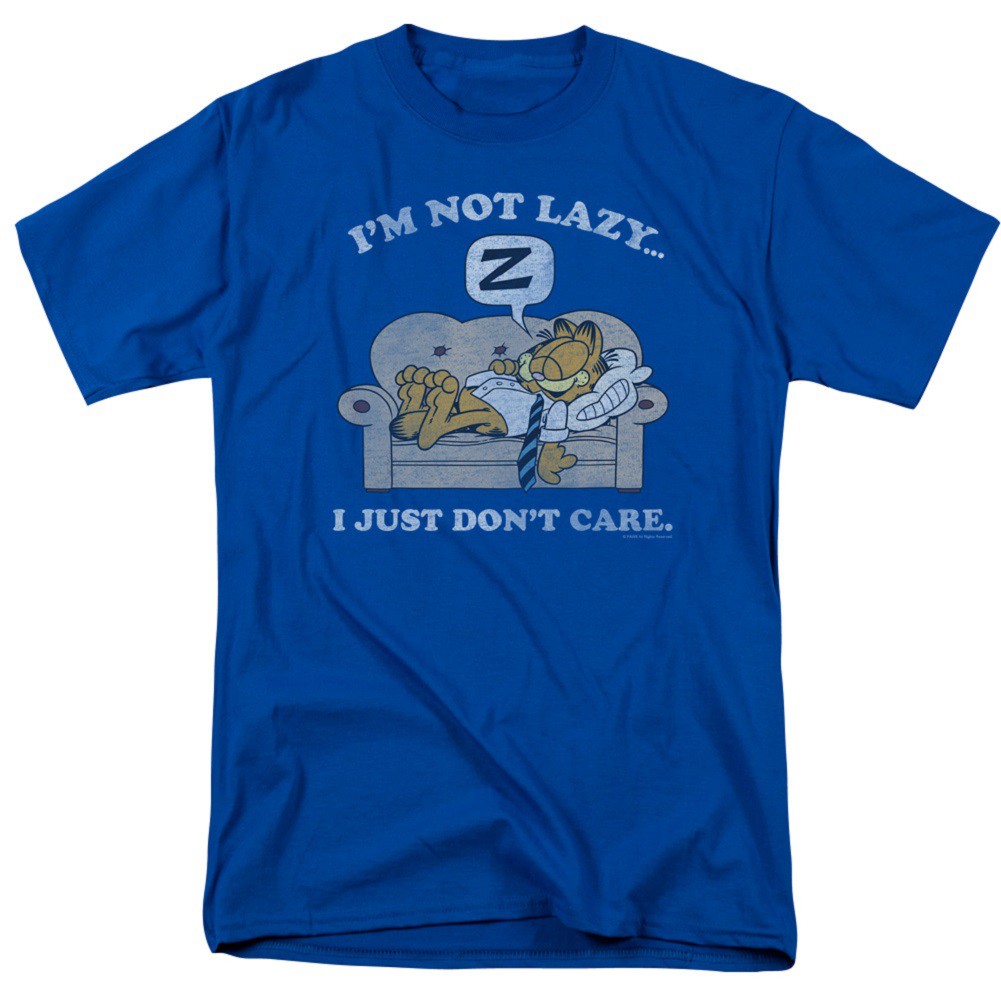 Garfield Not Lazy Just Don't Care Men's Blue T-Shirt