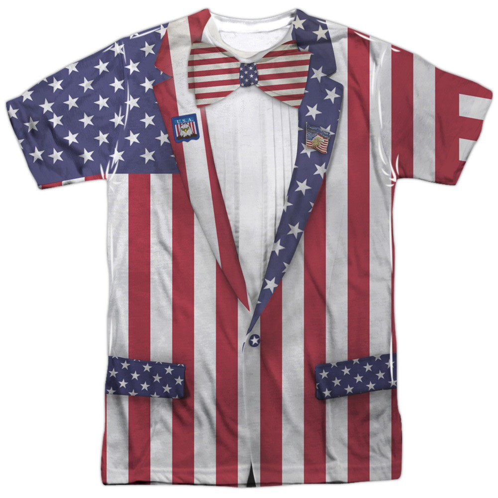 Patriotic Uncle Sam Suit Front and Back Print Men's American Flag T-Shirt
