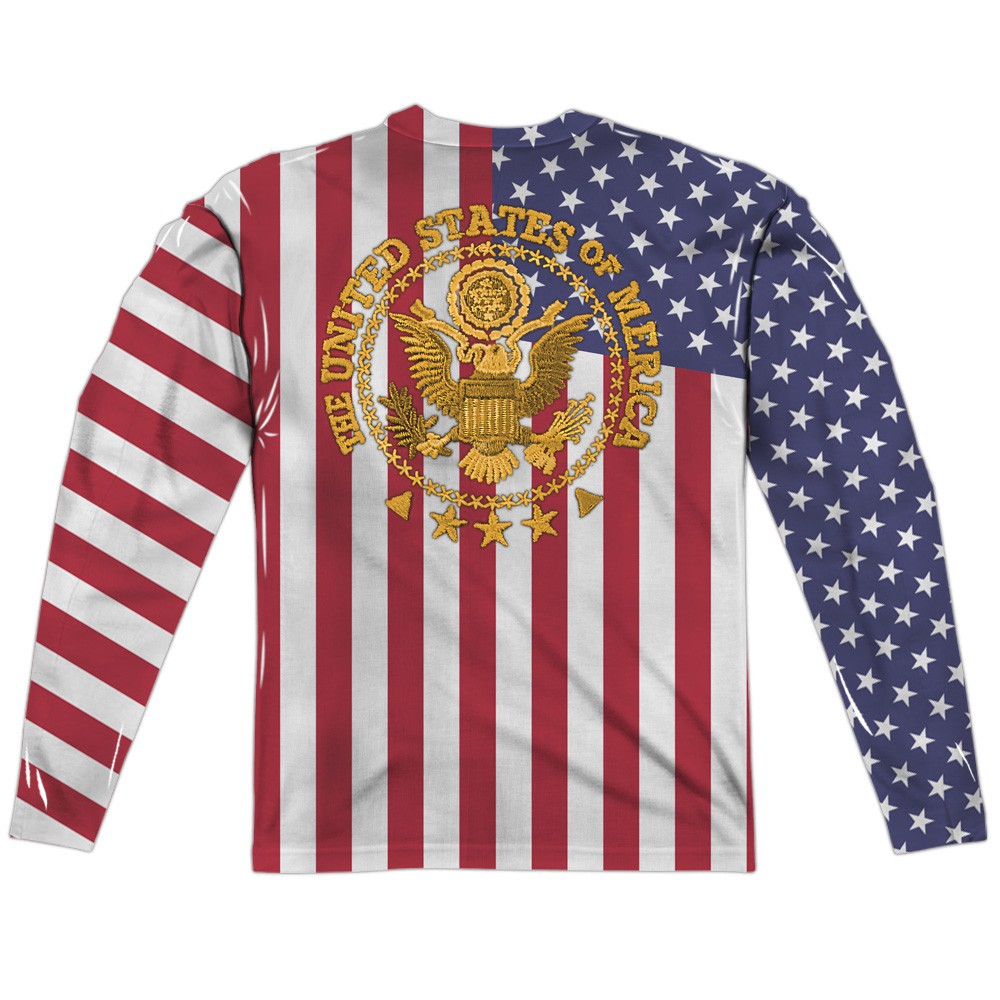 Patriotic Uncle Sam Suit American Flag Font and Back Print Long Sleeve Shirt