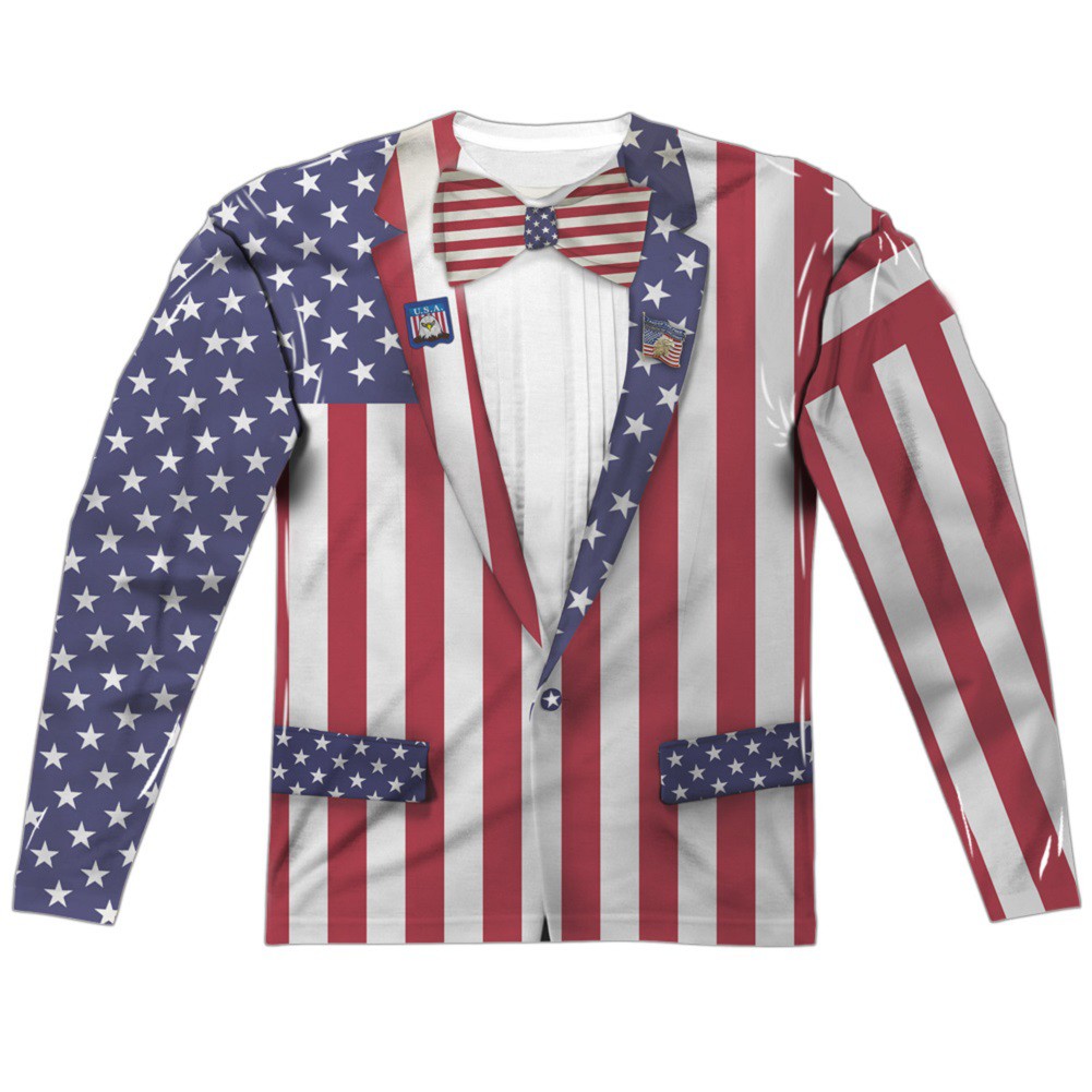 Patriotic Uncle Sam Suit American Flag Font and Back Print Long Sleeve ...