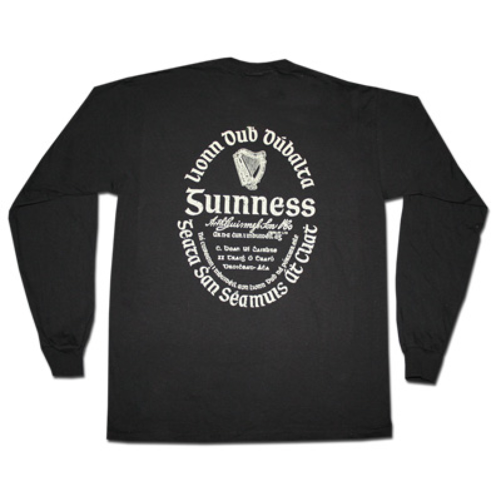 Guinness Gaelic Label Long Sleeve Black Graphic Tee Shirt