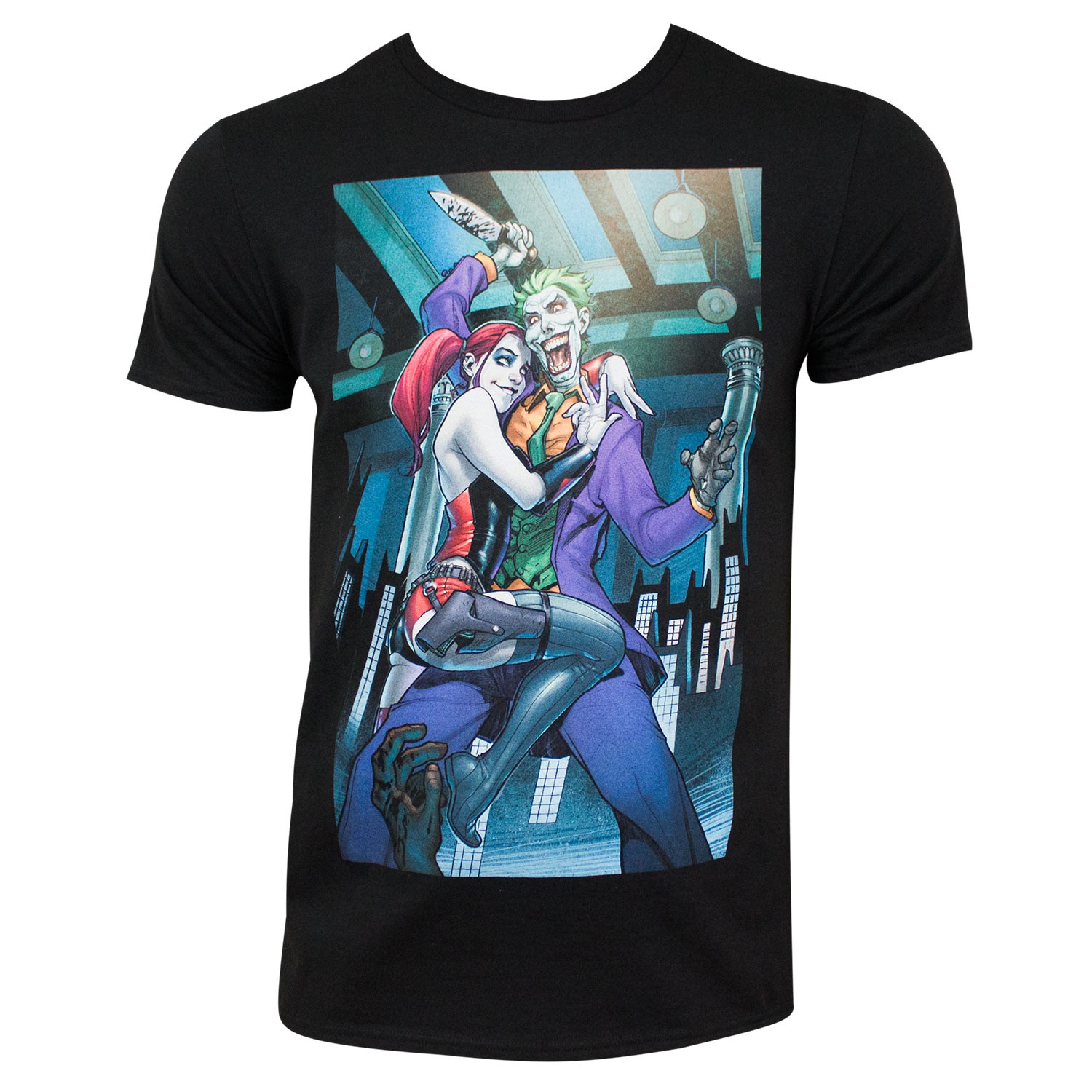 Joker & Harley Quinn Hugging Black Tee Shirt