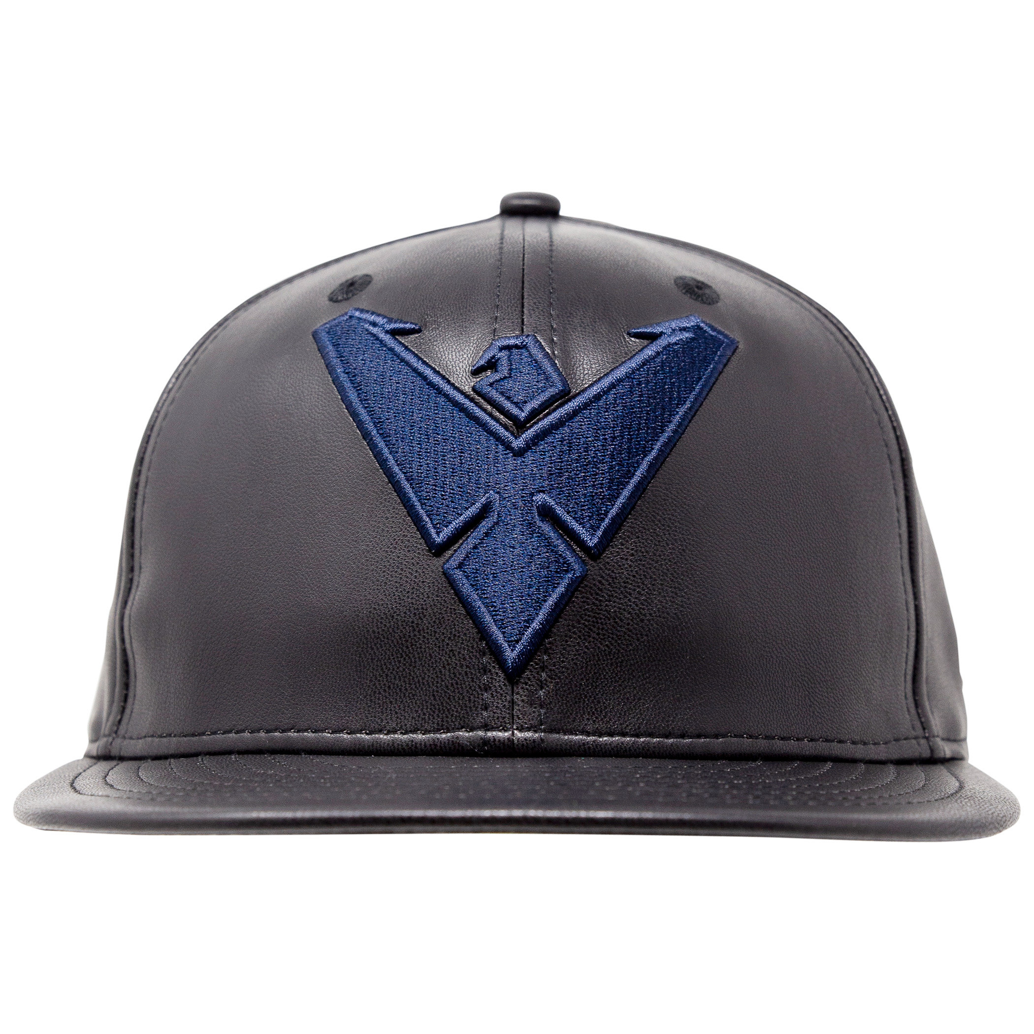 Nightwing Symbol Black Faux Leather New Era 59Fifty Fitted Hat.