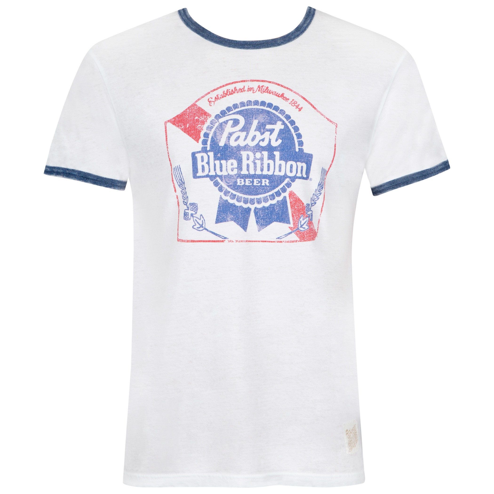 Pabst Blue Ribbon White Navy Ringer Tee Shirt