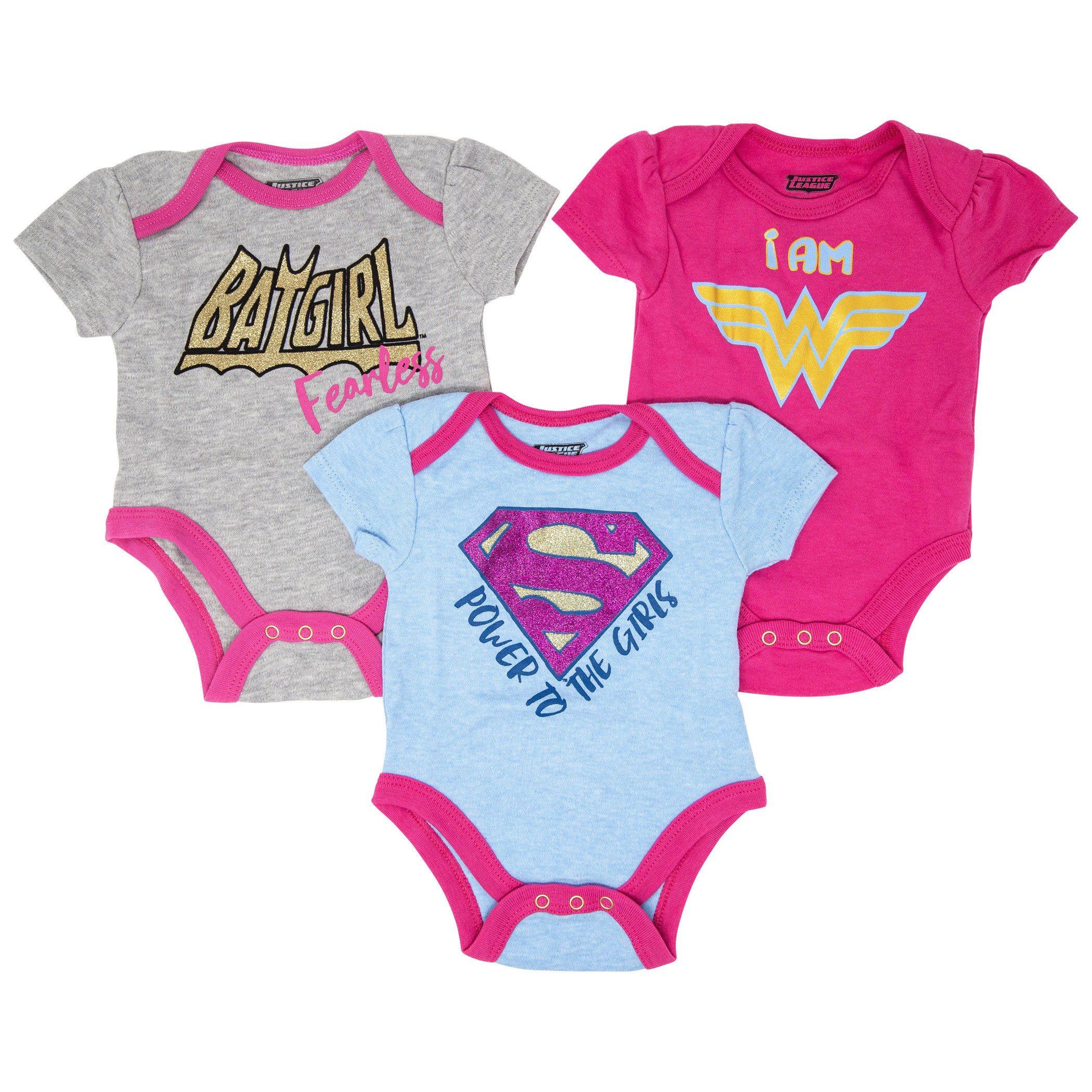 Justice League Girls 3-Pack Infant Bodysuit Set