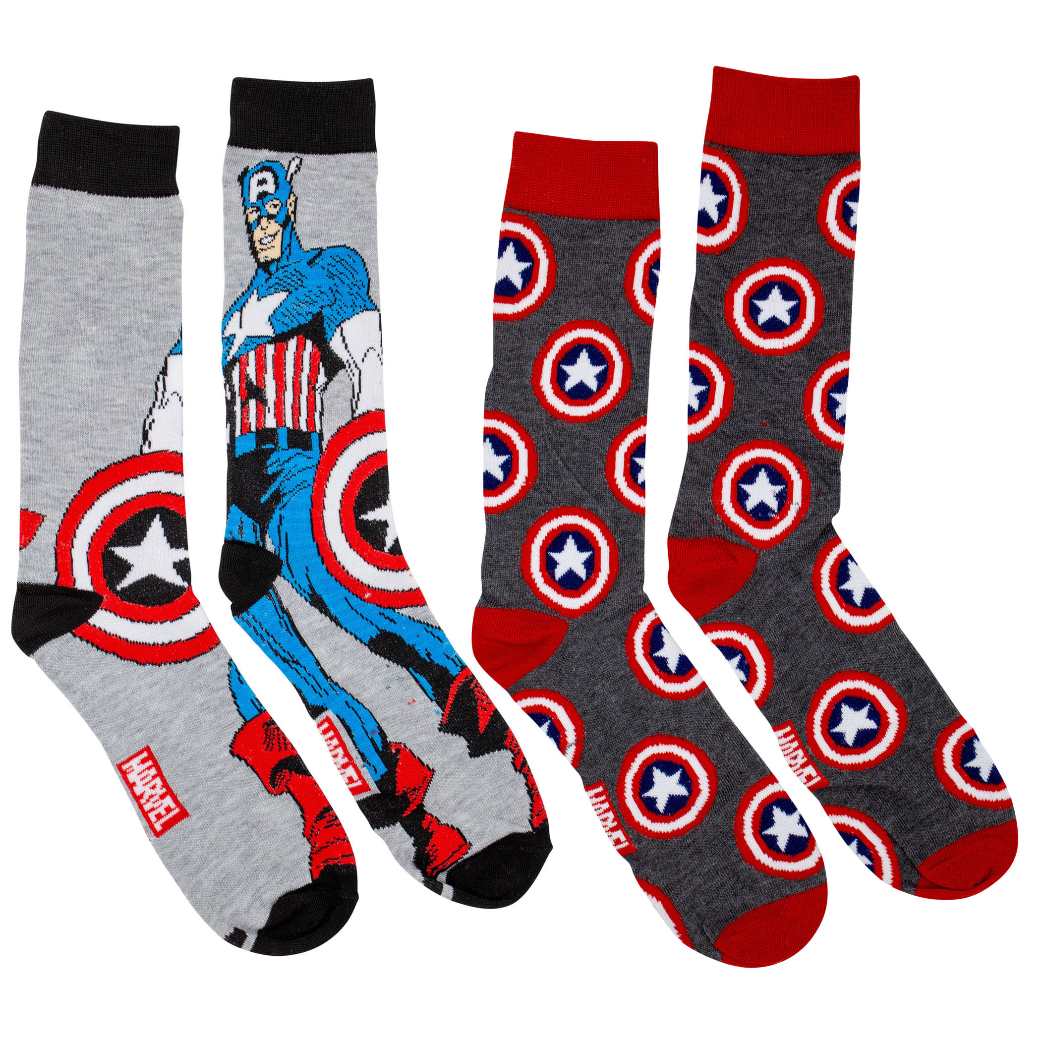 Captain America Standing Character and Symbols 2-Pack Crew Socks