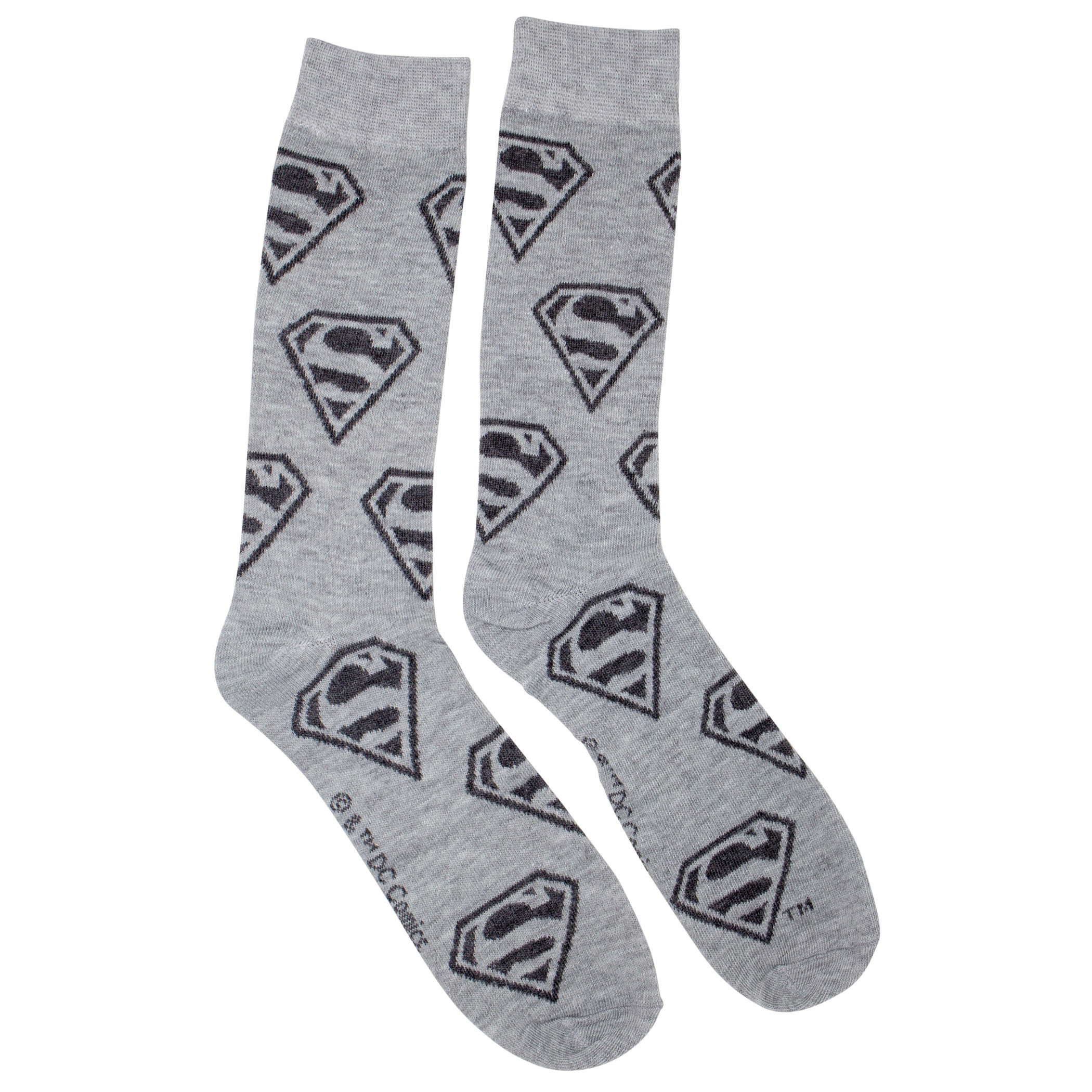 Superman Repeating Symbols Men's Grey Crew Socks