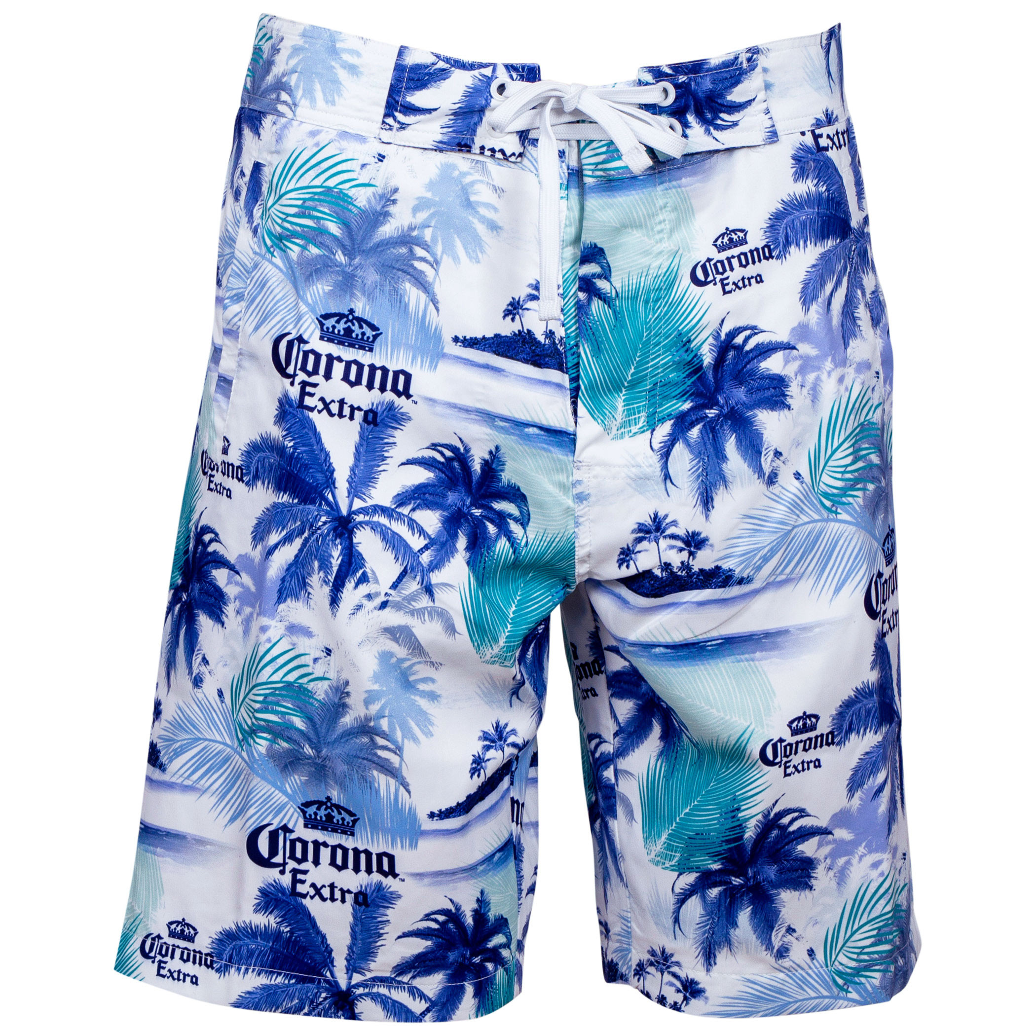 Corona Extra Beer Blue Palms White Board Shorts