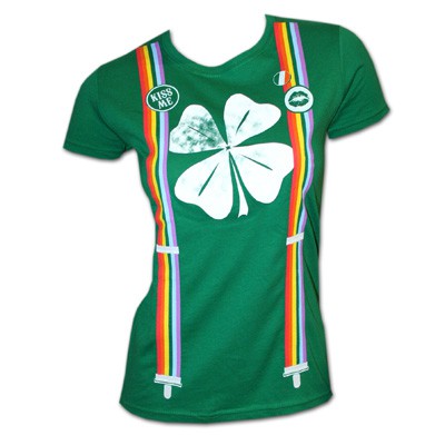 Shamrock Rainbow Suspenders Irish Green Juniors Graphic T Shirt