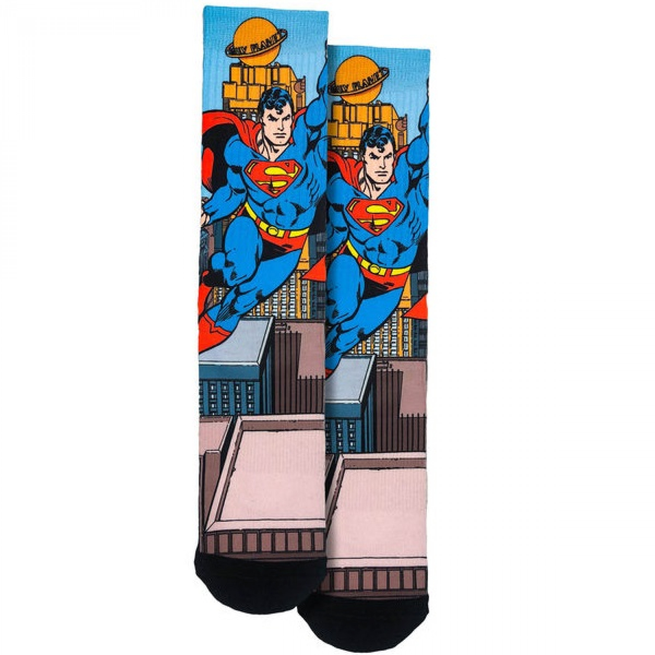Superman Take Flight Over The City Crew Socks