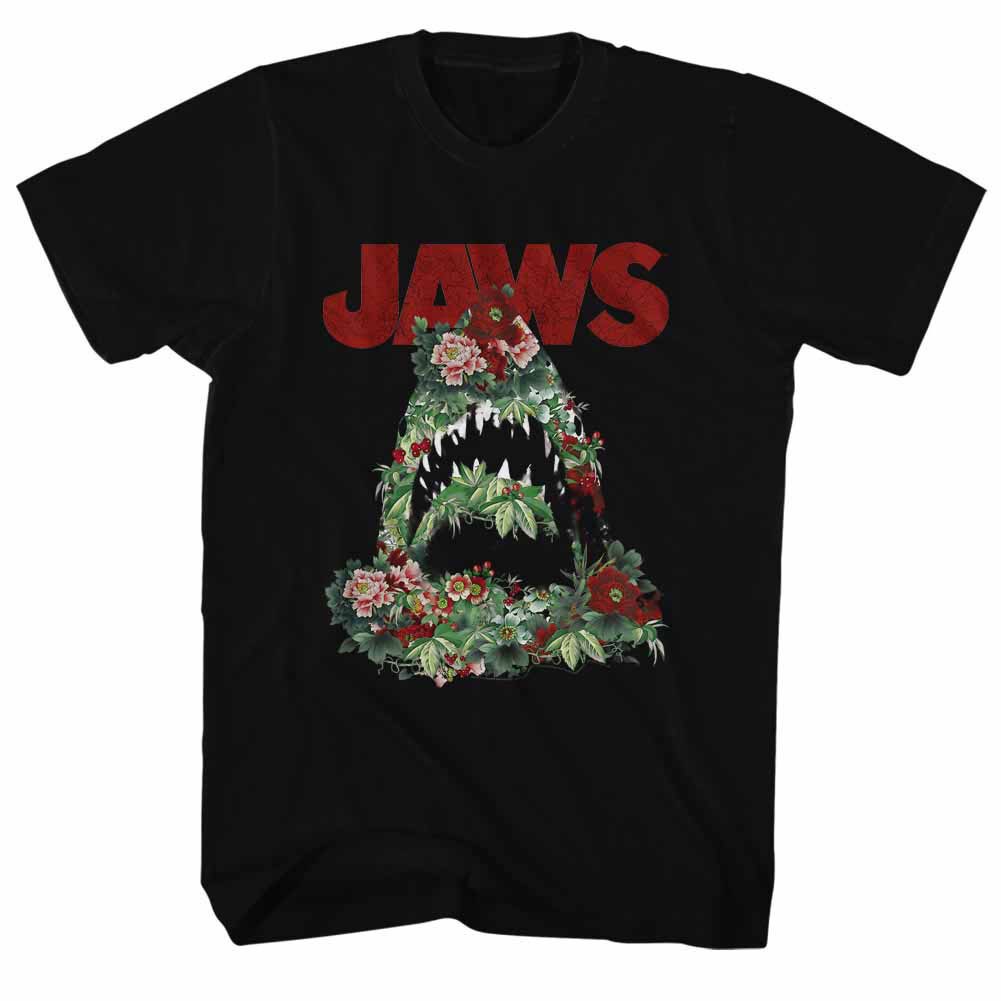 Jaws Floral Shark Black T-Shirt