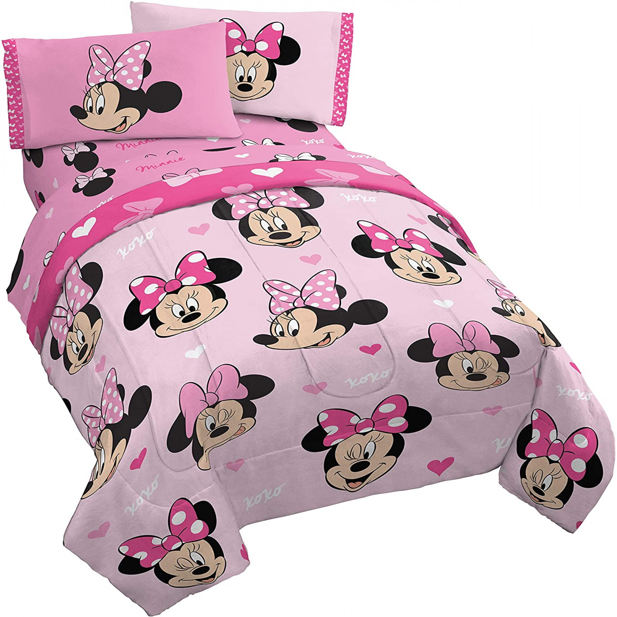 Disney Minnie Mouse Character All Over Reversible 4-Piece Twin Bed Set