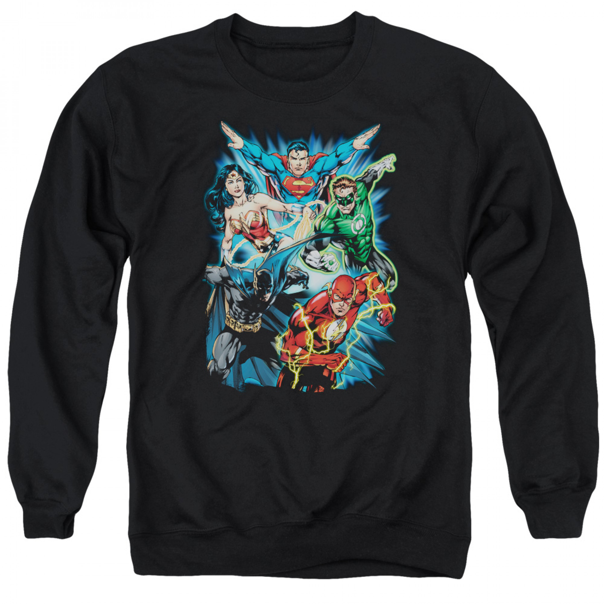 Justice League Characters Men's Black Crewneck Sweatshirt