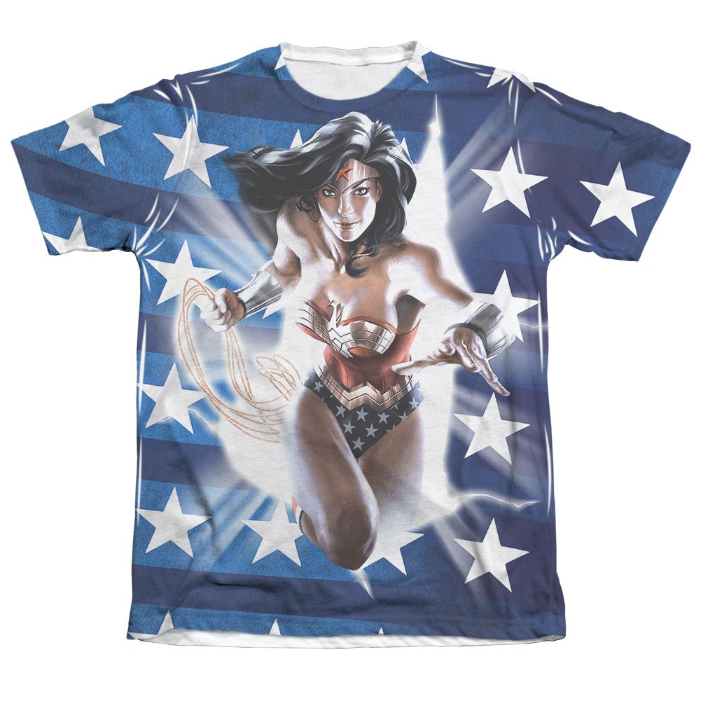 Wonder Woman Ripped Flag Sublimation White T-Shirt
