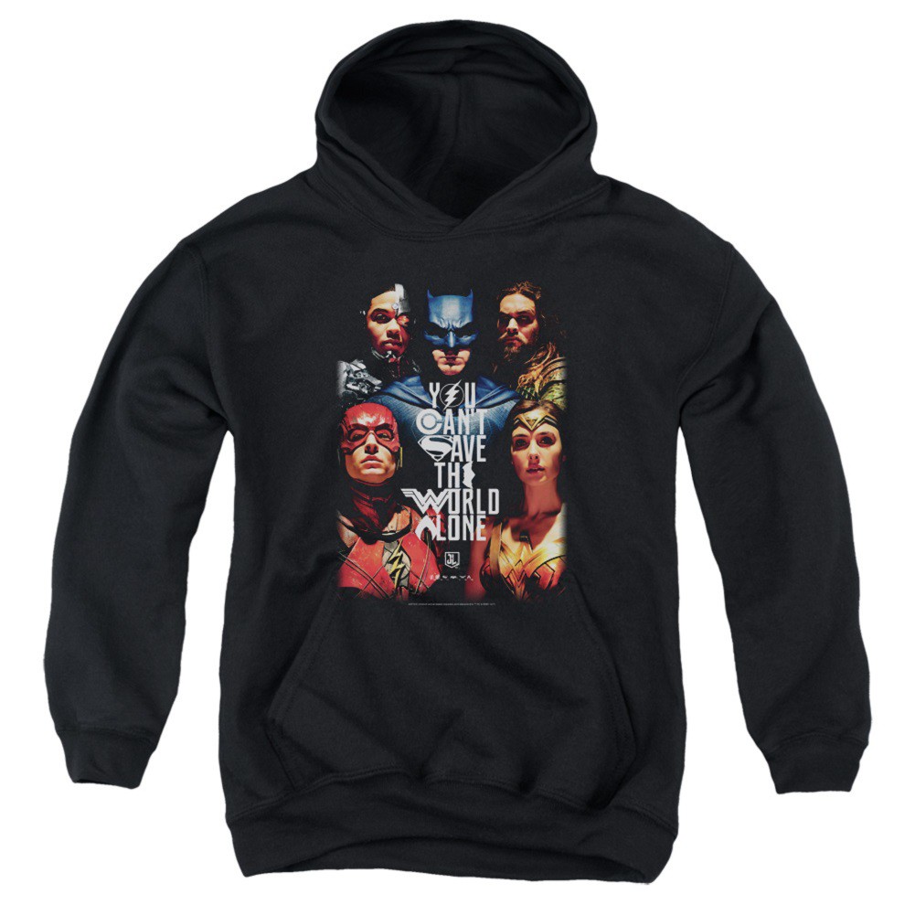 Justice League Can't Save The World Alone Youth Hoodie