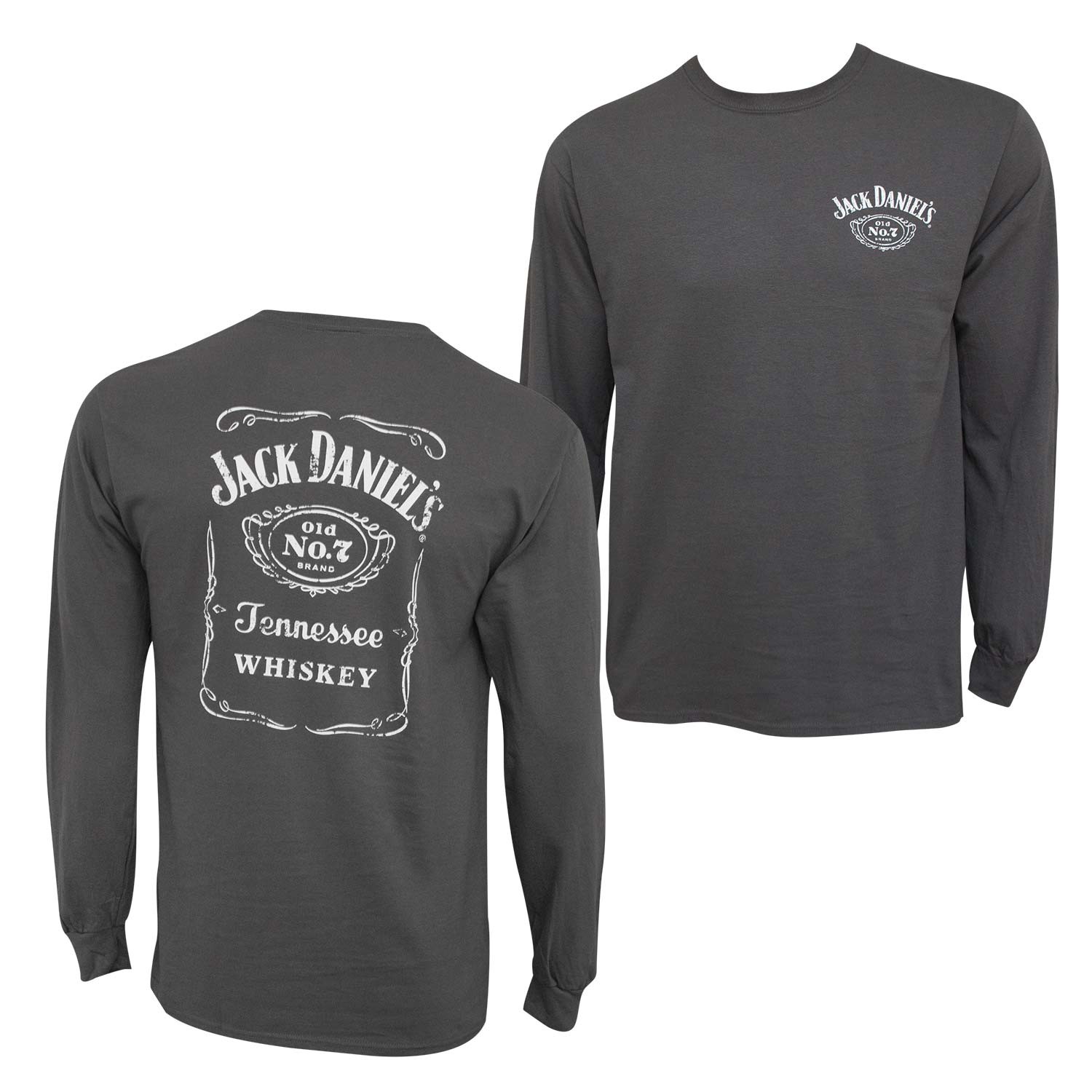 Jack Daniel's Bottle Label Long Sleeve Men's Grey T-Shirt