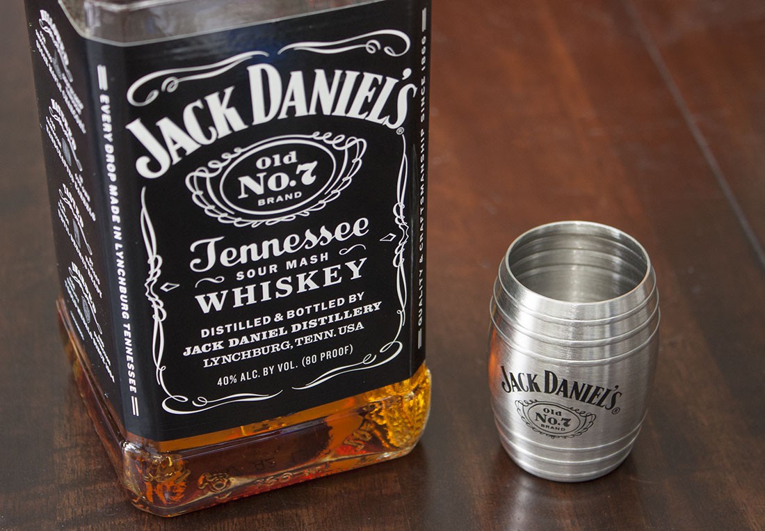 Souvenir Shotglass of Jack Daniel's Double Barreled Old No.7 