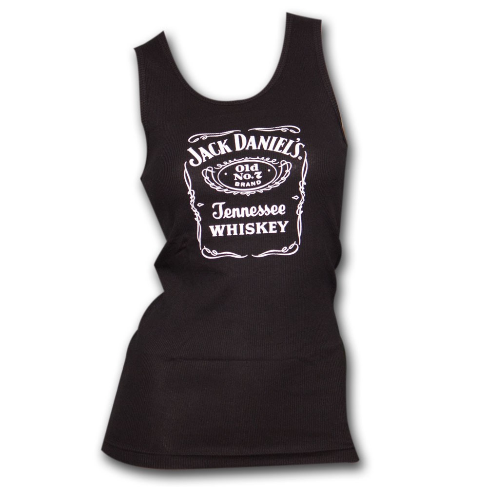 Jack Daniel's Whiskey Label Logo Black Ribbed Juniors Tank Top
