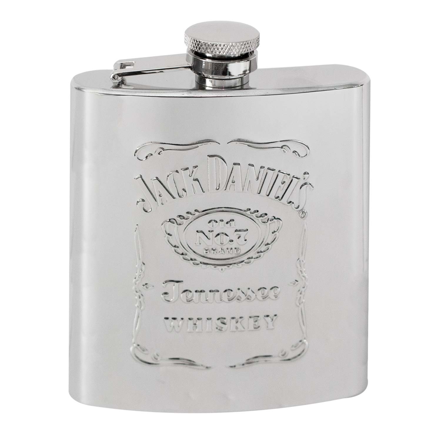 Jack Daniels Raised Logo Silver Flask