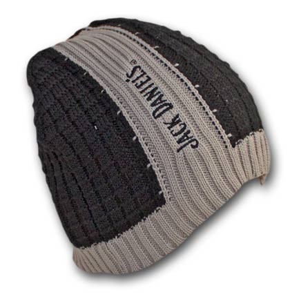 Jack Daniels Ribbed Black Gray Winter Knit Beanie Hat