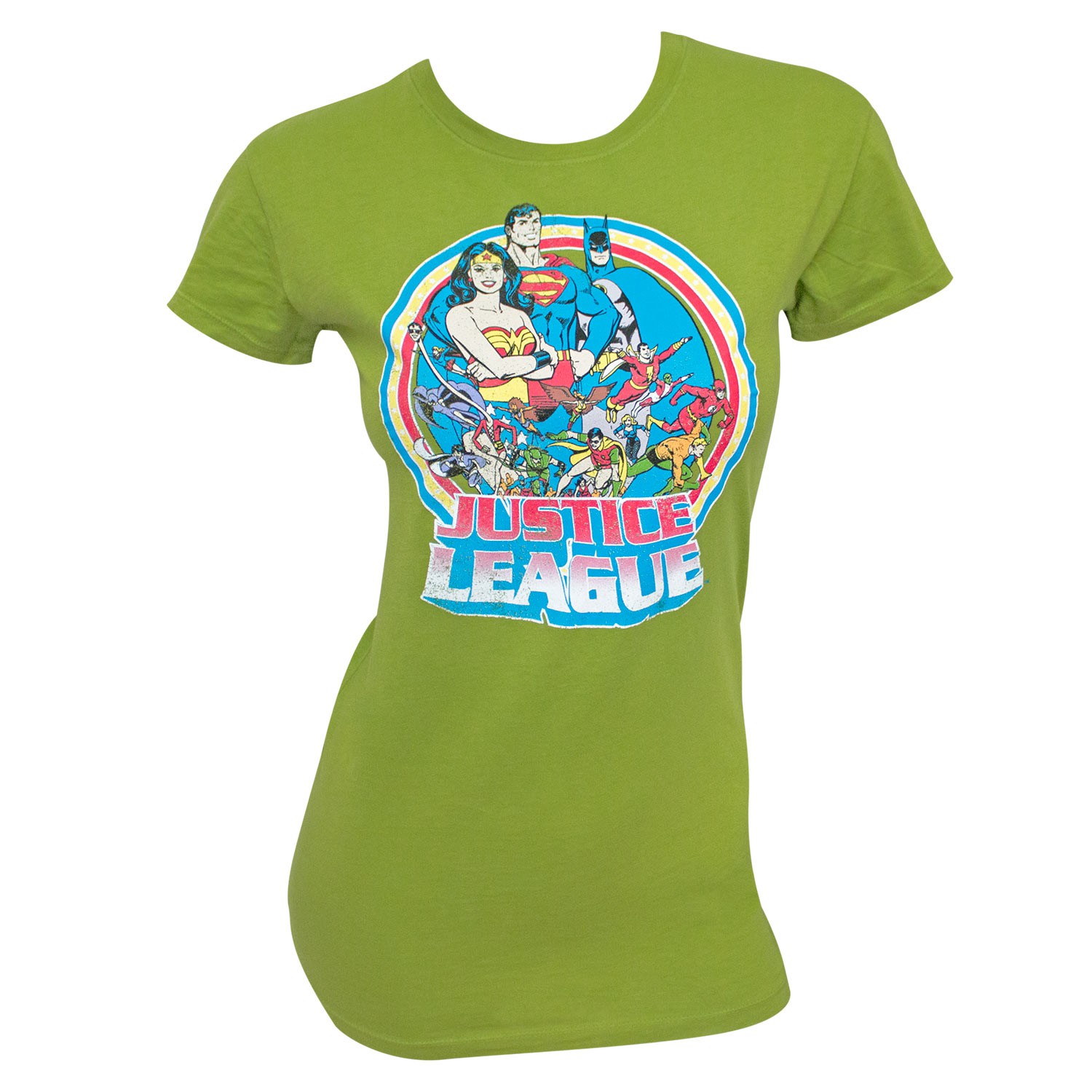 Justice League Retro Circle Women's Green T-Shirt
