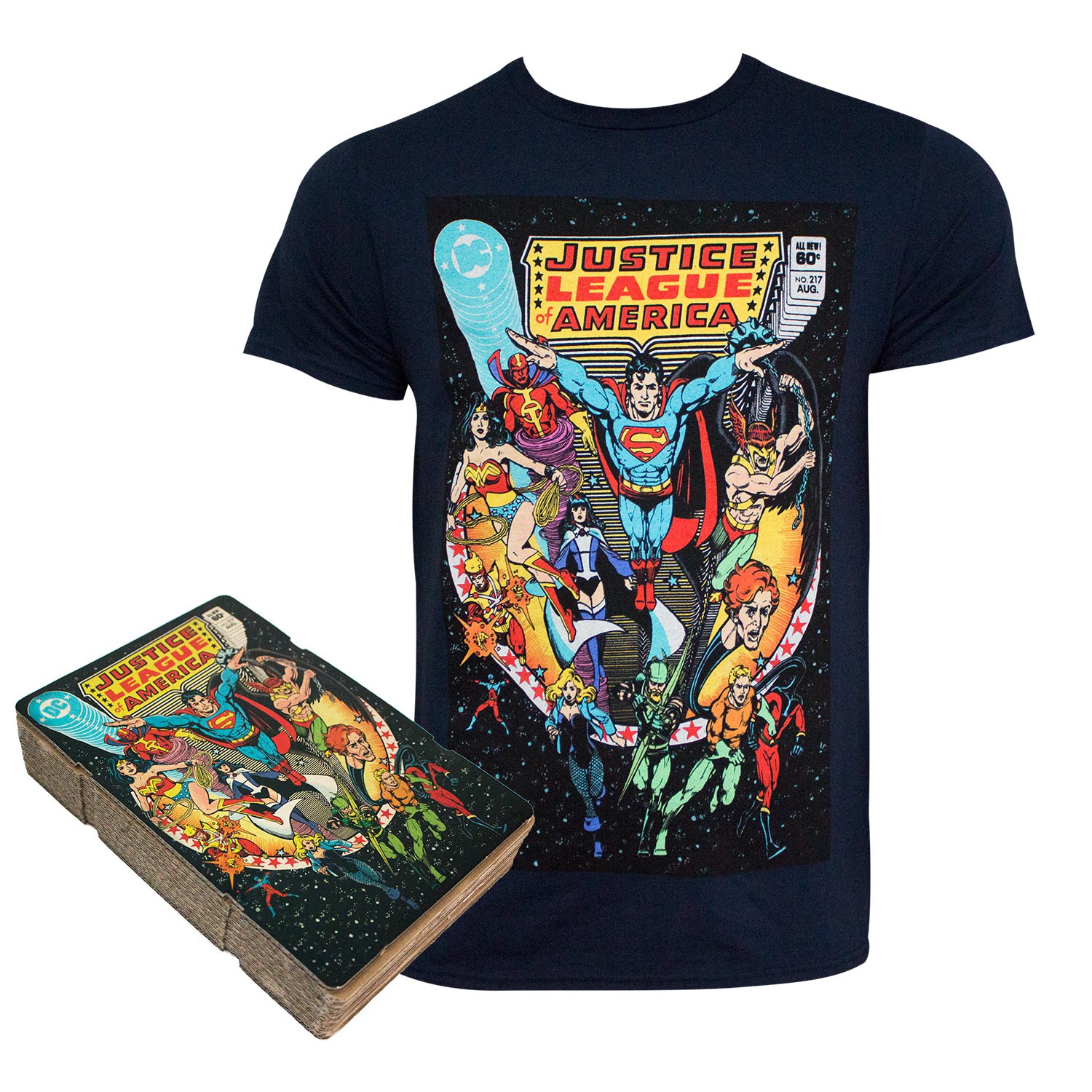 Justice League Comic Cover Boxed Black Tee Shirt