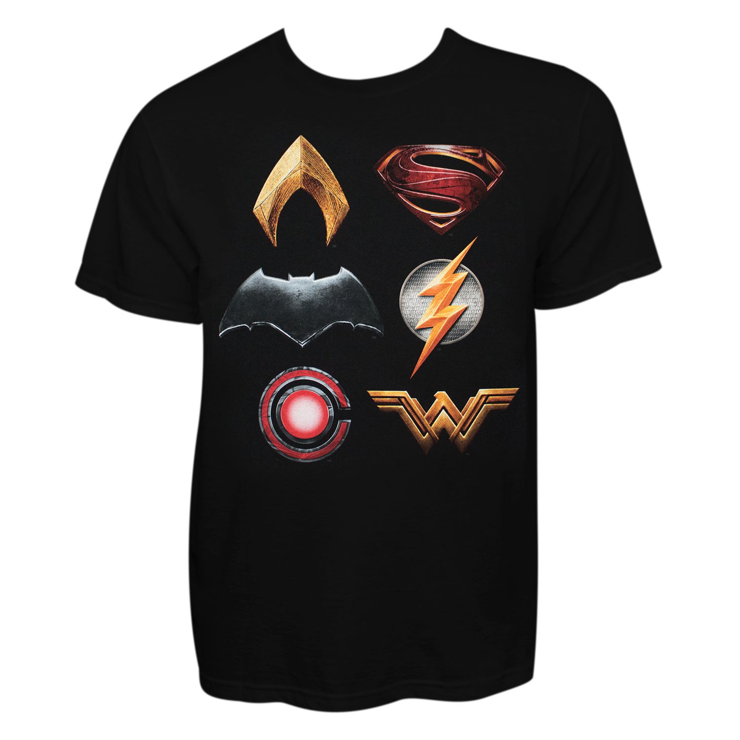 Justice League Stacked Logo Black Tee Shirt