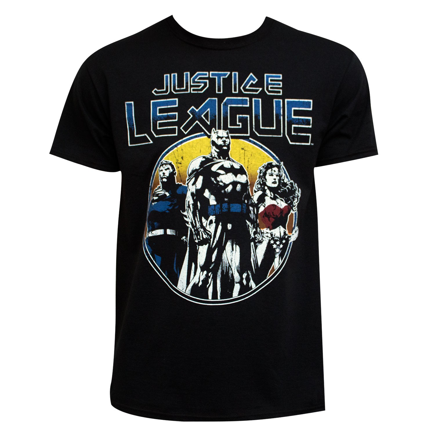 Justice League Vintage Round Logo Black Tee Shirt