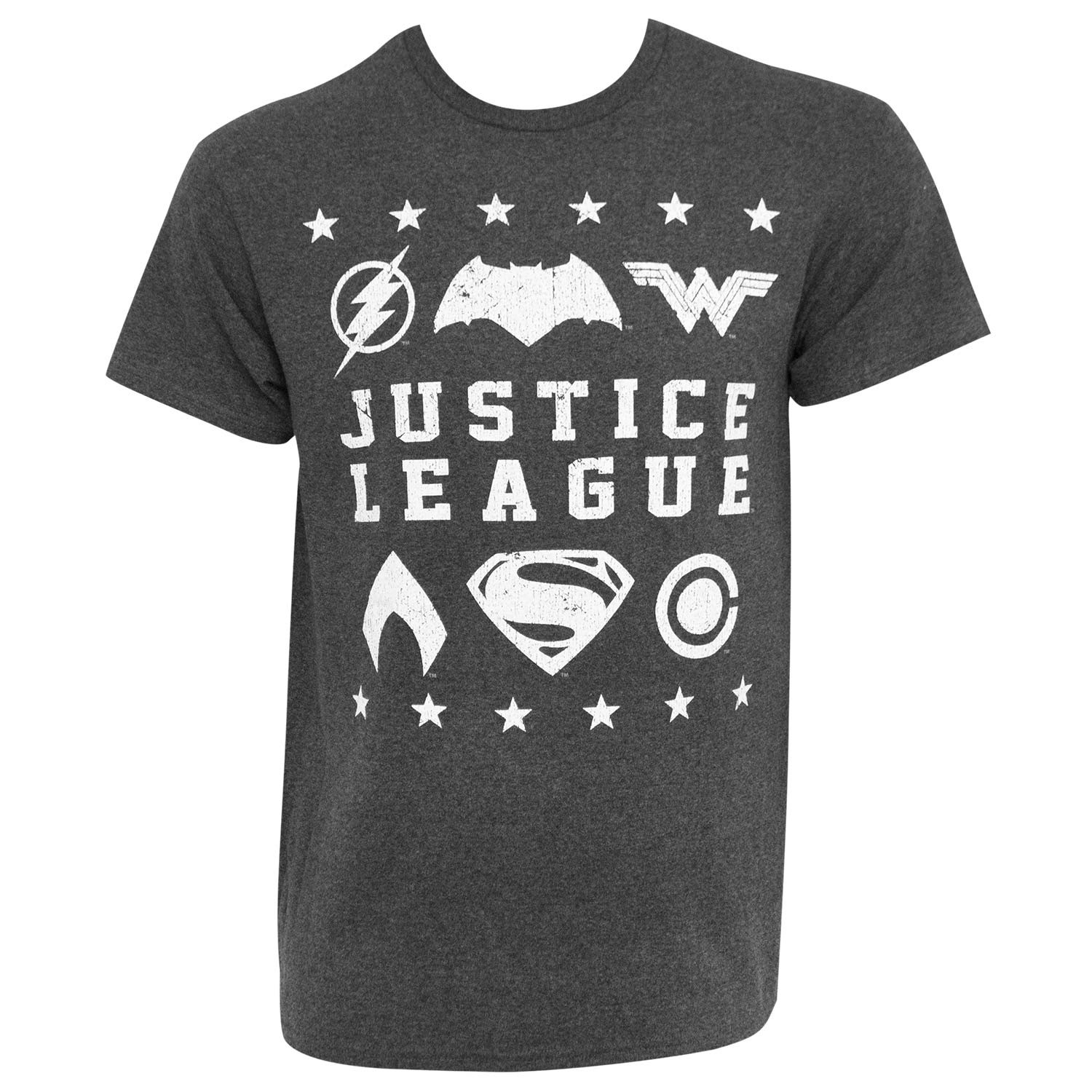 Justice League Superhero Logo Grey Tee Shirt