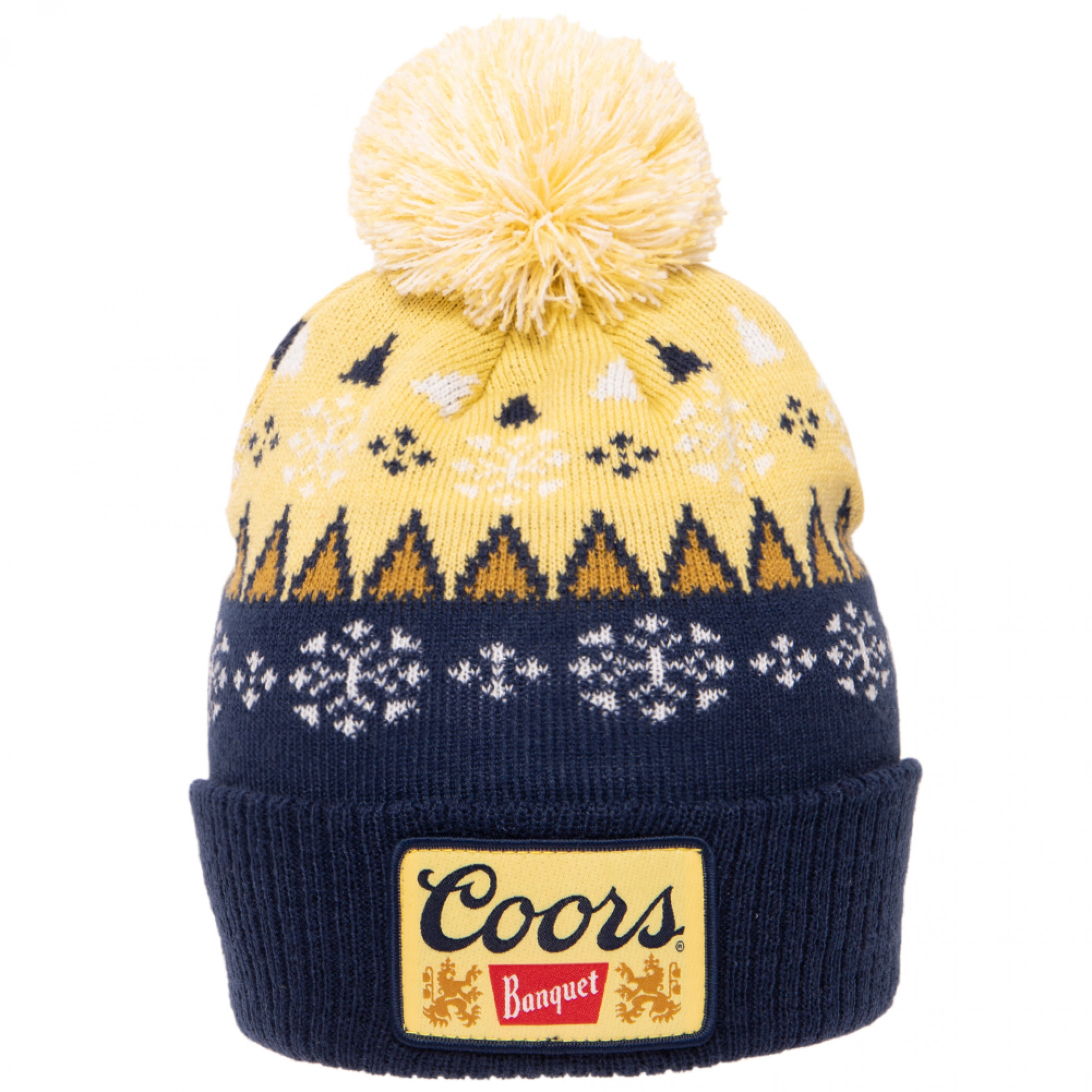 Coors Banquet Beer Snowflakes Knit Cuff Pom Beanie