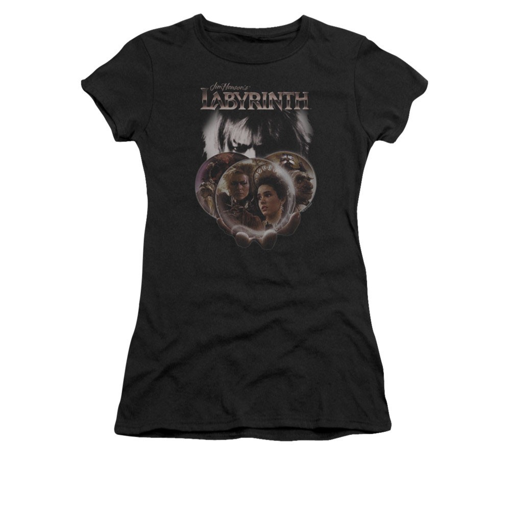 Labyrinth Globes Juniors Black Tee Shirt