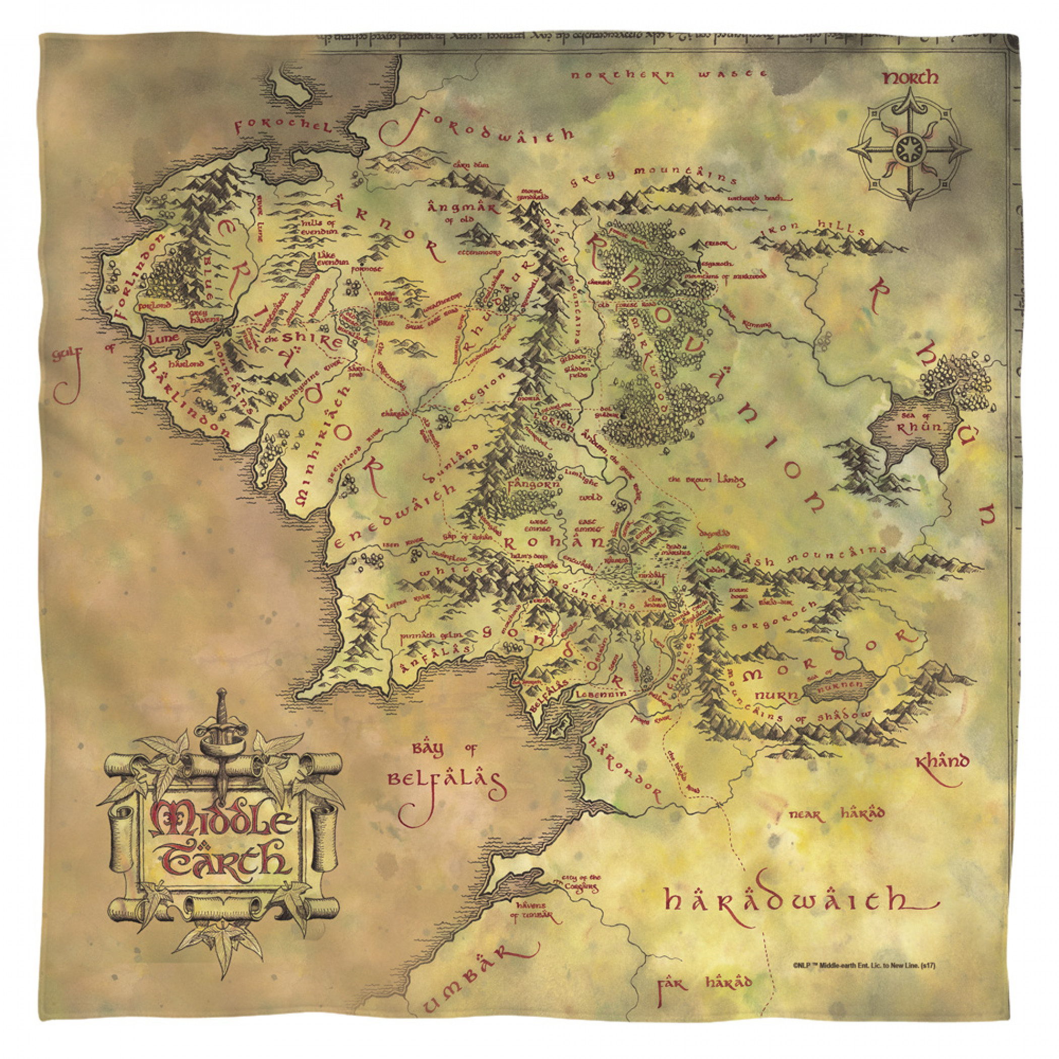 Lord of the Rings Middle Earth Map Bandana